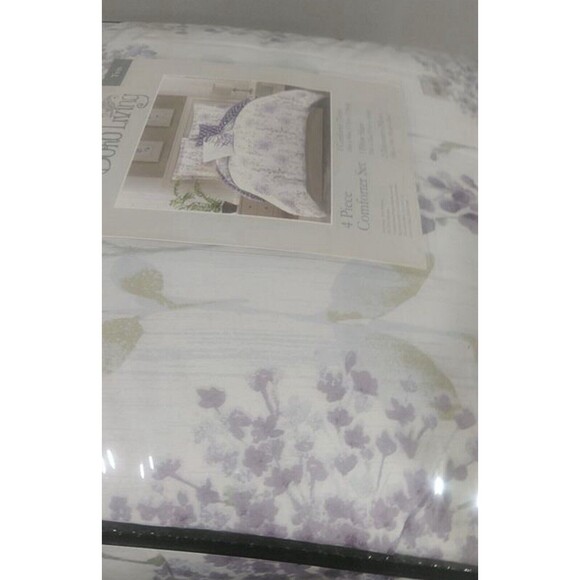 Boho Living Fresh Meadow 4-Piece Twin Reversible Comforter Set Lilac Flowers New - Picture 2 of 4